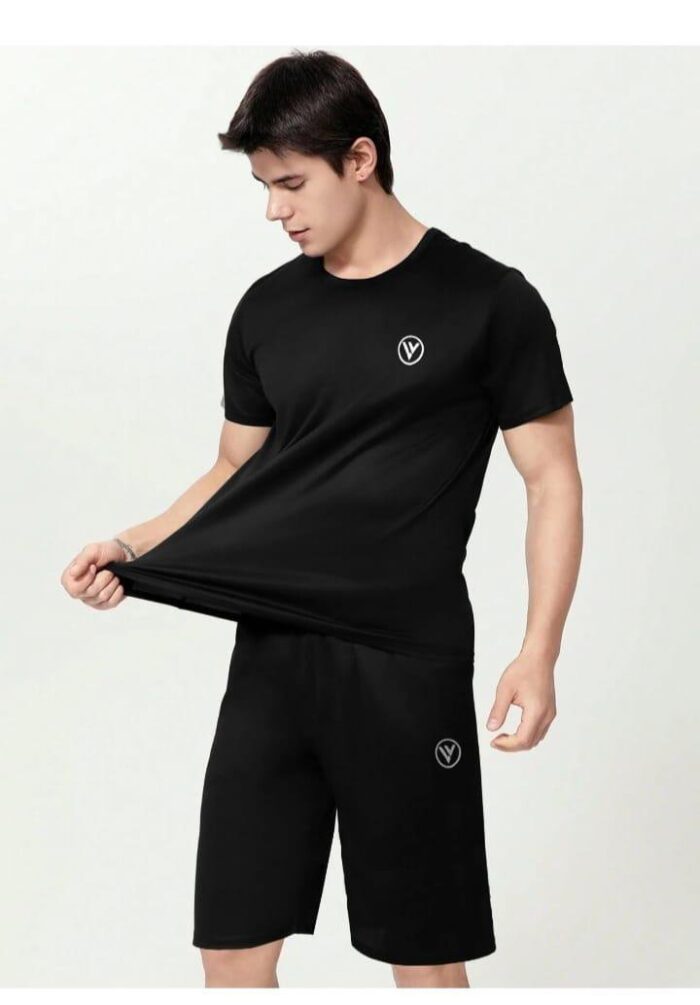 2 Pcs Man's Printed Polyester T-shirt & Short Track Suit