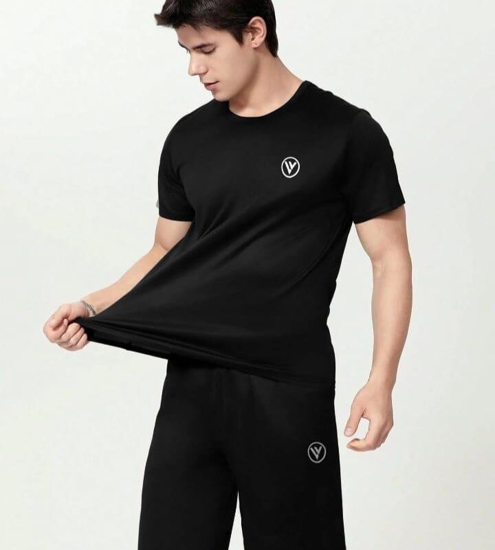 2 Pcs Man's Printed Polyester T-shirt & Short Track Suit