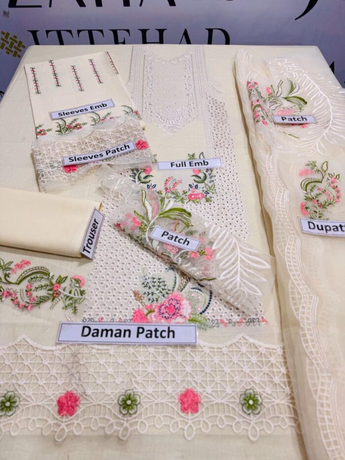 3 Pcs Woman Unstitched Embroidered Suit - Image 2