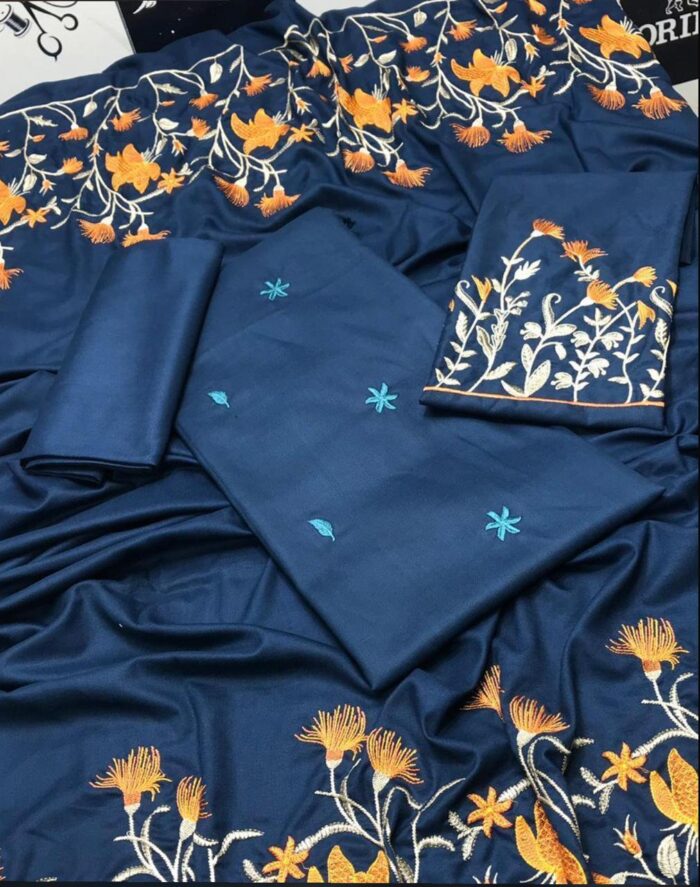 3 Pcs Woman Unstitched Dhanak Embroidered Suit - Image 2